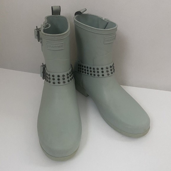 Hunter Women 8 Refined Stud Waterproof Biker Boot Sea Spray - Picture 2 of 12